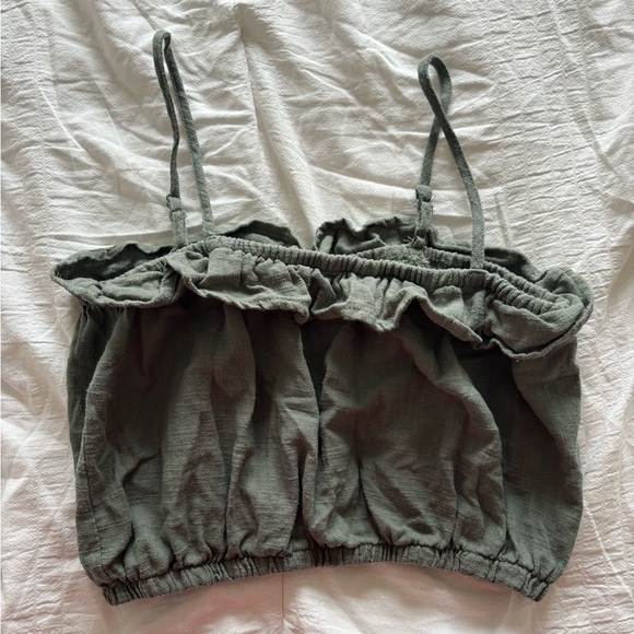 Green Ruffled Crop Top - Picture 3 of 3